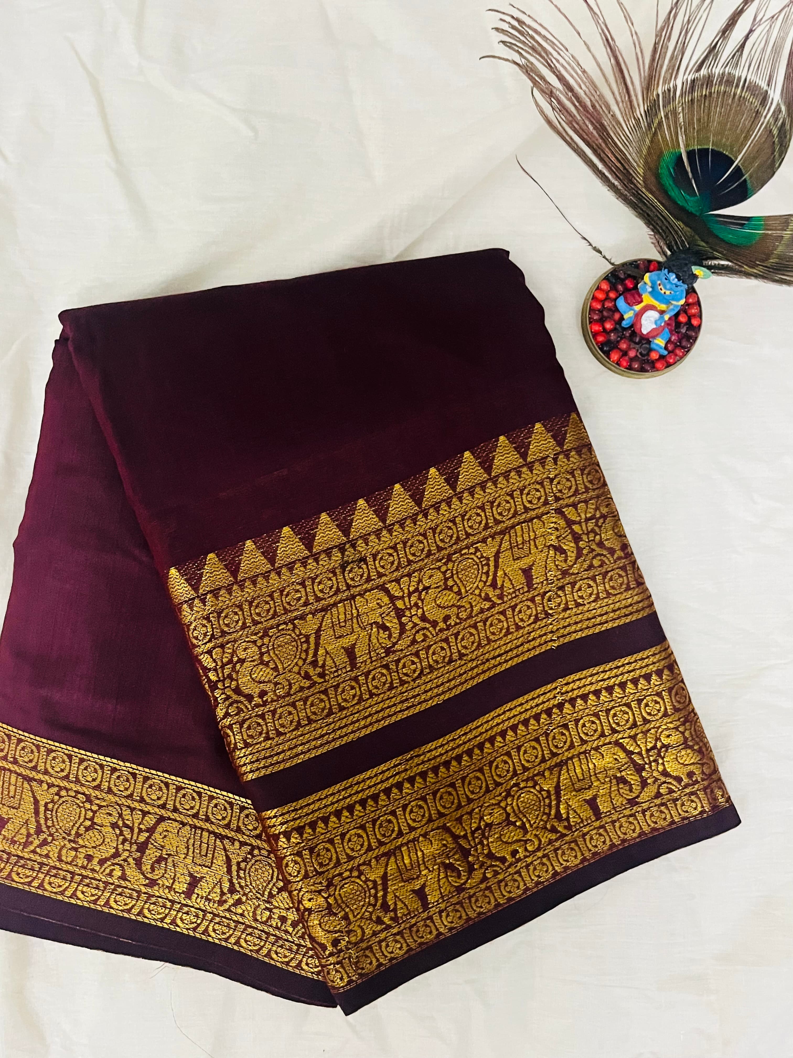 Maroon semi silk kanchi cotton