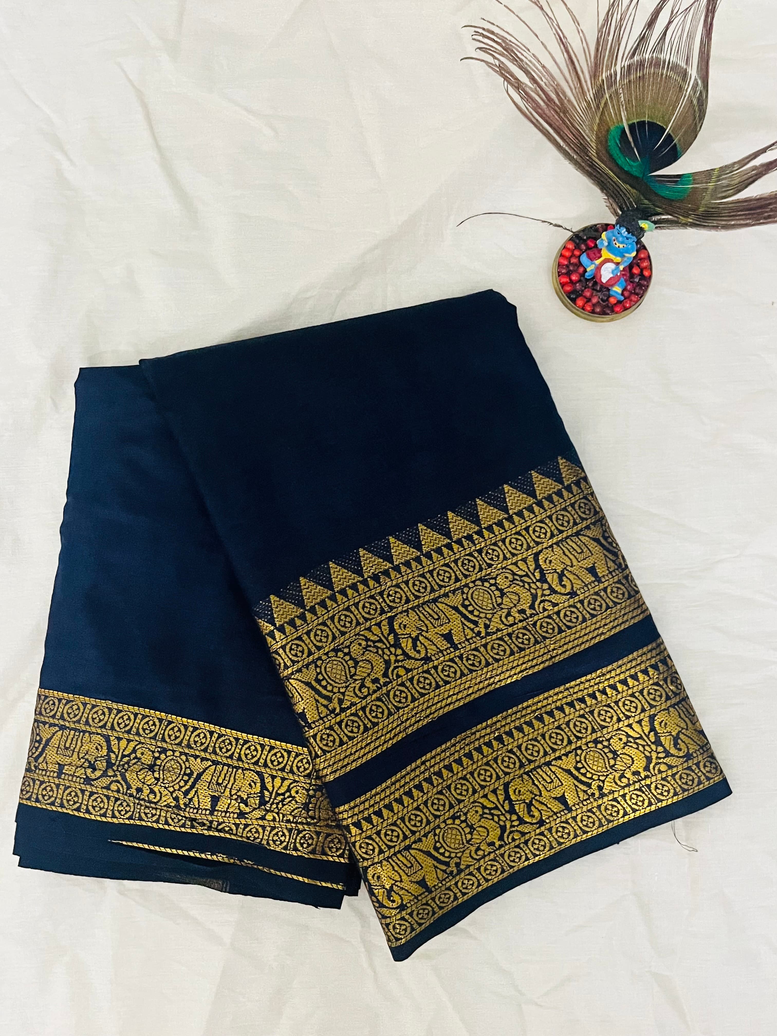 Navy Blue Semi Silk Kanchi cotton